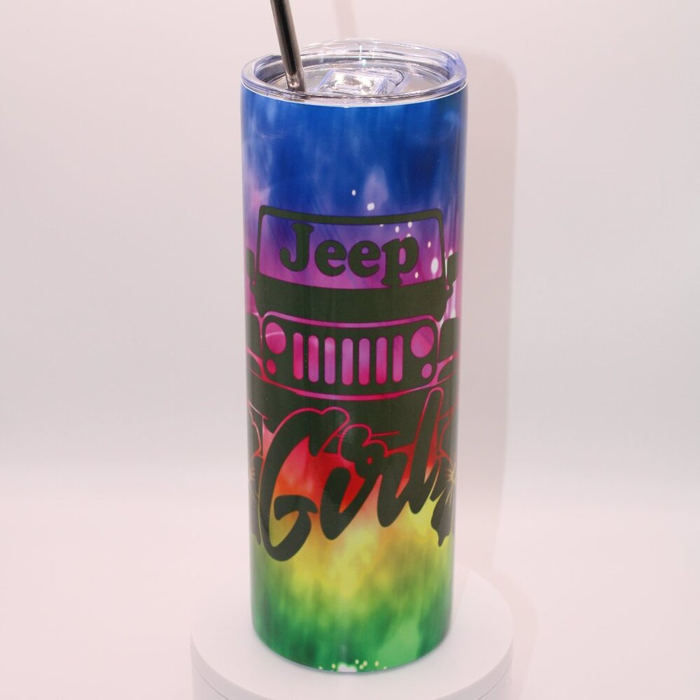 Hawaiian Jeep Girl Floral 20oz Hot/Cold Tumber with Metal Straw